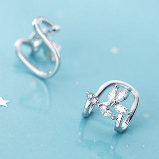 Leaf Rhinestone Sterling Silver Cuff Earring 1 Pair - Clip On Earrings - Silver - One Size
