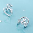 Leaf Rhinestone Sterling Silver Cuff Earring 1 Pair - Clip On Earrings - Silver - One Size