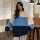 Color Block Sweatshirt Color Block - Blue & White & Dark Blue - One Size
