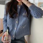 Long-sleeve Faux Pearl Buttoned Knit Top