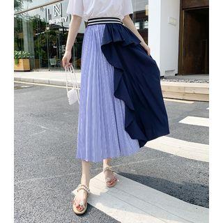 Ruffle Trim Midi Pleated Skirt