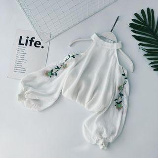 Long-sleeved Embroidered Halter Blouse