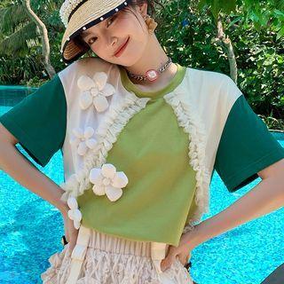 Color Block Ruffle Trim T-shirt