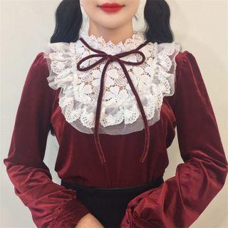 Lace Panel Mock Neck Top Red - One Size