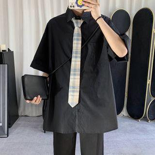 Set: Elbow-sleeve Plain Shirt + Tie