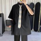 Set: Elbow-sleeve Plain Shirt + Tie