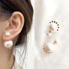 925 Sterling Silver Faux Pearl Stud Earring 1 Pair - 925 Silver Stud - Small Star & 2 Faux Pearl - Gold - One Size