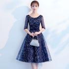 Elbow-sleeve / Tube Sequin Midi Prom Dress