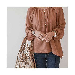 Puff-sleeve Button-detail Top