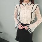 Contrast-trim Wing-frill Lace Blouse
