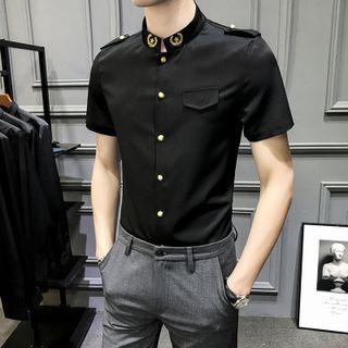 Stand-collar Star Embroidered Shirt