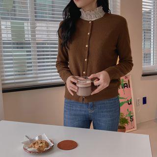 Woolen Fuzzy Knit Cardigan Brown - One Size