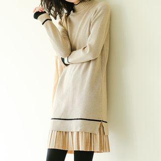 Mock-neck Accordion Pleat Hem Knit Dress