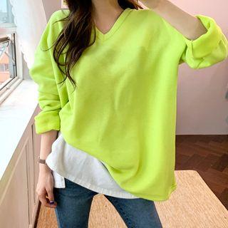 Fleece-lined Oversized T-shirt In 2 Designs