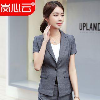 Plaid Short-sleeve Blazer / Dress Pants / Mini Pencil Skirt