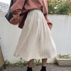 Plain Midi A-line Pleated Skirt