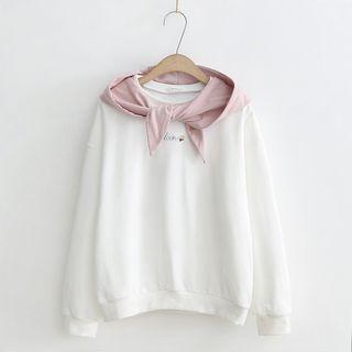 Embroidered Contrast Panel Hoodie White - One Size
