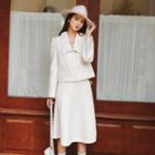 Single-breasted Tweed Jacket / A-line Midi Tweed Skirt