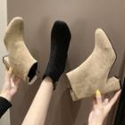 Velvet Zip Chunky-heel Short Boots
