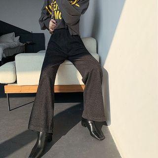 High-waist Wide-leg Knit Pants Dark Gray - One Size