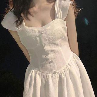 Sleeveless Button-up Mini Smock Dress