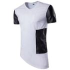 Contrast Panel Asymmetric Hem Short-sleeve T-shirt