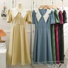 Colorblock Puff-sleeve Midi Dress In 5 Colors