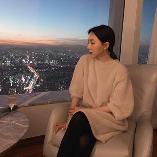 Round-neck Puff-sleeve Faux-fur Dress