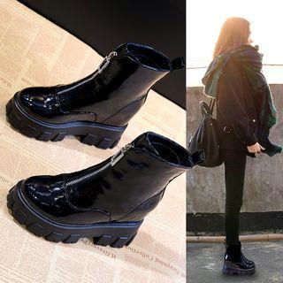 Patent Front-zip Platform Hidden-wedge Short Boots
