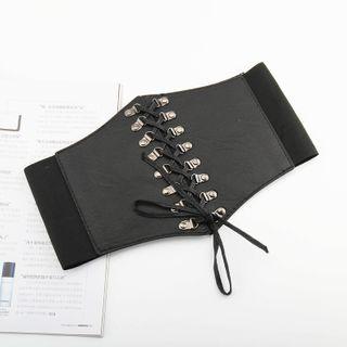 Lace Up Elastic Corset Belt Black - One Size