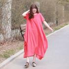 Short-sleeve Asymmetric A-line Midi Dress
