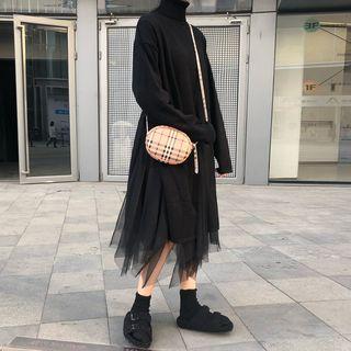 Long-sleeve Turtleneck T-shirt / Sheer Midi Skirt