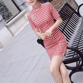 Short-sleeve Mini Qipao Dress