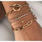 Set: Alloy / Rhinestone Bracelet (assorted Designs) Set - Gold - One Size
