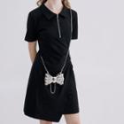 Short-sleeve Collar Asymmetrical Mini T-shirt Dress / Midi Dress