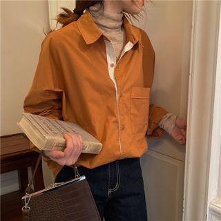 Plain Long-sleeve Shirts Tangerine - One Size