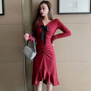 Long-sleeve Ribbon Midi Mermaid Dress
