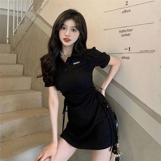Short-sleeve Collar Drawstring Mini T-shirt Dress