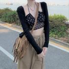 Floral Cropped Camisole Top / Cardigan / Wide Leg Pants