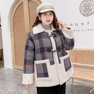 Fleece-panel Check Toggle Loose-fit Jacket