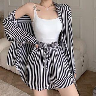 Striped Shirt / Shorts / Plain Camisole Top
