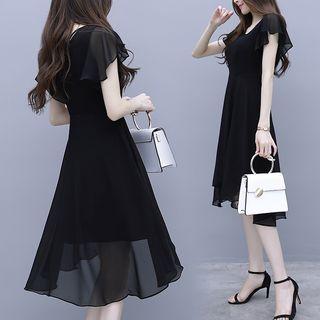 Irregular Hem V-neck Short-sleeve A-line Dress