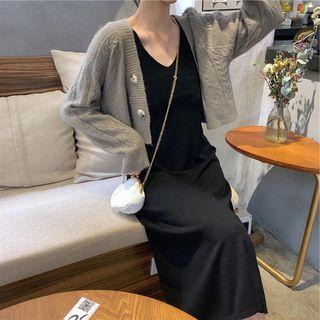 Cropped Cardigan / Sleeveless Midi Dress