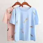 Short-sleeve Printed T-shirt Blue - One Size