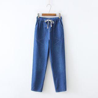 Drawstring Stitching Straight-fit Jeans