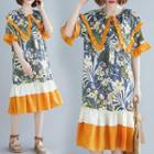 Short-sleeve Midi Floral Collared Dress Multicolor - One Size