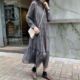 Set: Long-sleeve Midi Floral Dress + Spaghetti Strap Dress As Shown In Figure - One Size