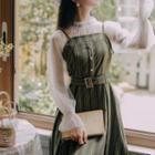 Set: Striped Strappy Midi A-line Dress + Blouse
