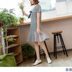 Bow Accent Mock Two Piece Striped Mermaid Dress