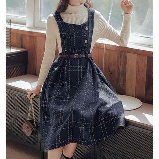 Mock Neck Knit Top / Midi Overall Dress / Set
